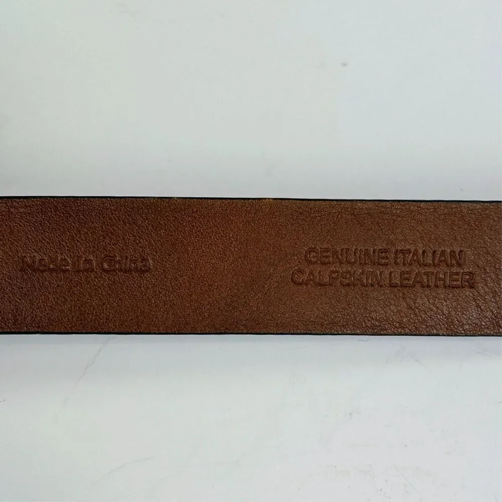 Johnston & Murphy Black Raised Stripe Calf Leather Belt Silver Buckle Men's 36